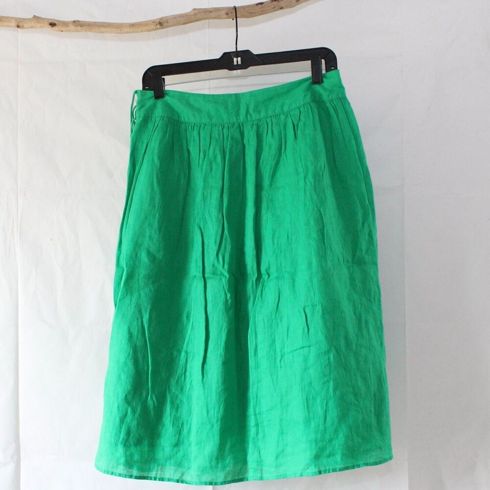 J. CREW Modest Green Knee Length Midi Flared A Line Size 4 Full Gathered Lined